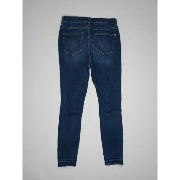Jelly Jeans Womens Juniors Size 9 Dark Blue Distressed Denim Jeans Raw Hem - Picture 12 of 16